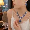 European Style Blue Zircon Water Drop Necklace & Earrings Set