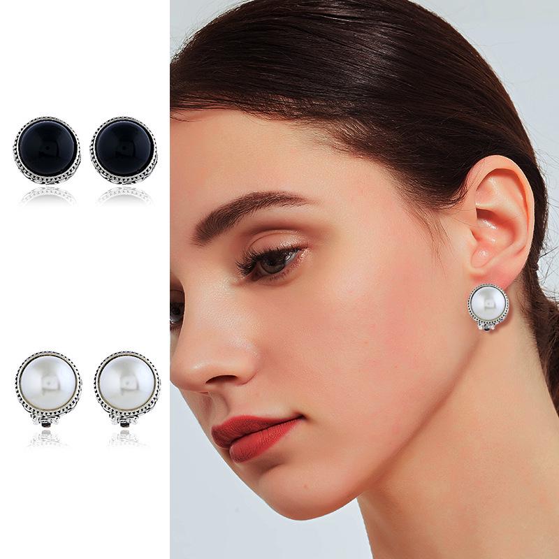European American Fashion Copper Ear Clip with Pearls - Non-Pierced, Elegant Women's Earrings