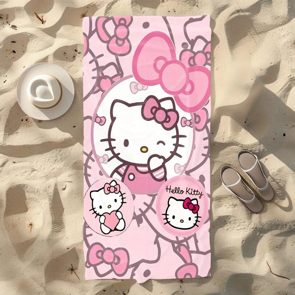 Sanrio Hello Kitty Pink Beach Towel | Soft Absorbent Quick-Dry Polyester Towel | Cute Cartoon Printed Pool Towel for Beach, Trav