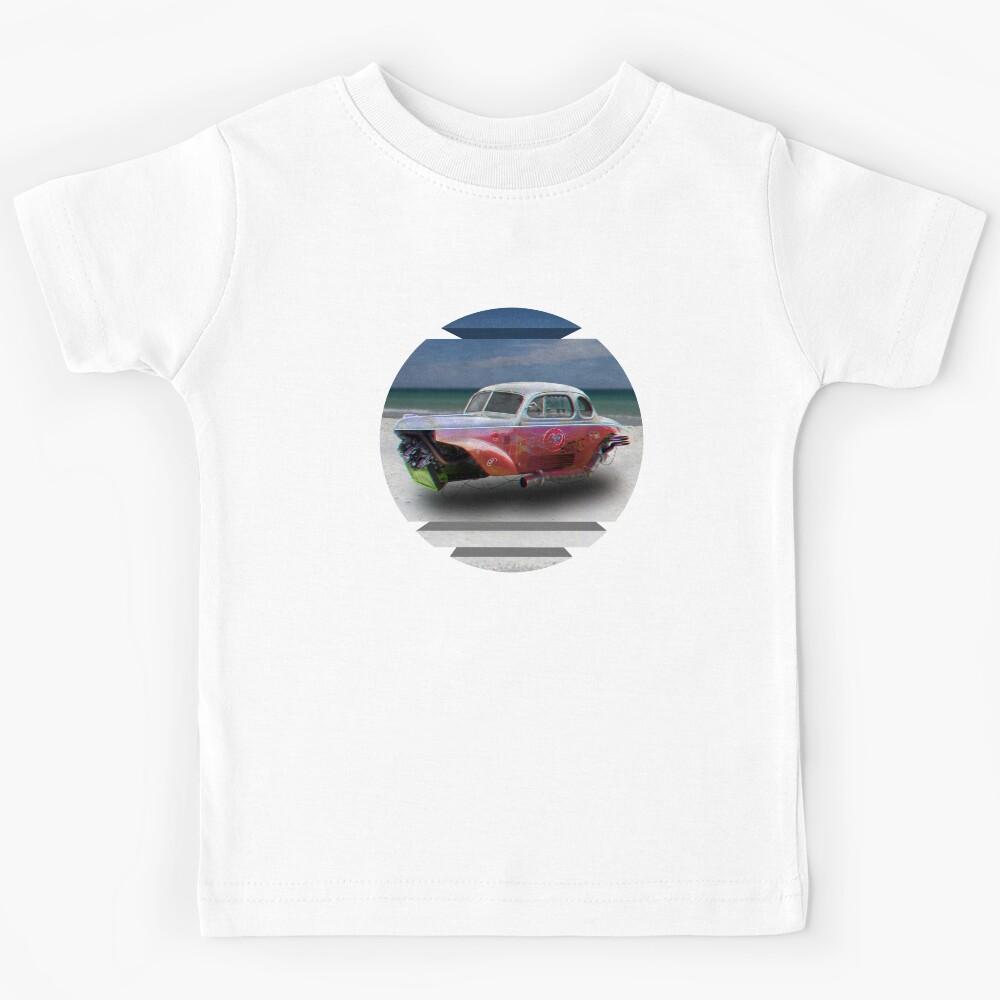 retrofuturistic hot rod hovercar at the beach Kids T-Shirt 170