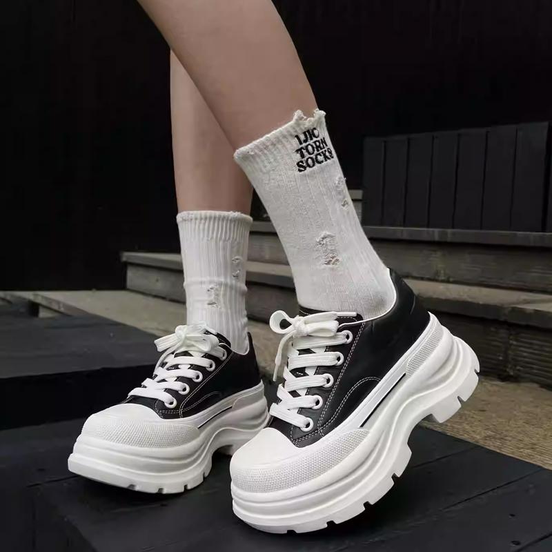 Fashion Leather Thick Sole Shoes Womens 2025 Spring New Internet Celebrity Casual Sports Dad Shoes Sneakers Female Shoe Platform Women