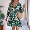 Women's Casual Floral Long Sleeve Wooden Earring A-line Dress Sexy Women's Floral Dresses