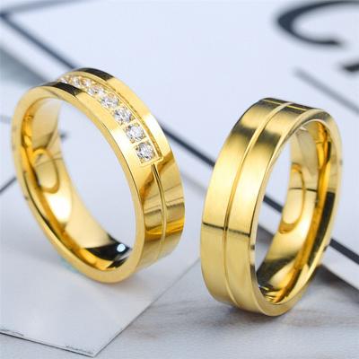 Fashion AAA CZ Women Men Love Cubic Zirconia Wedding Band Ring 18K Gold Plated Stainless Steel