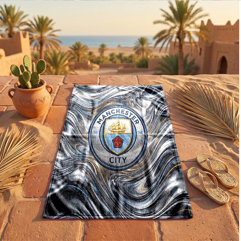 Manchester City Baskılı Mikrofiber Plaj Havlusu Hızlı Kuruyan Emici Büyük Havlu Plaj Yüzme Seyahat İçin