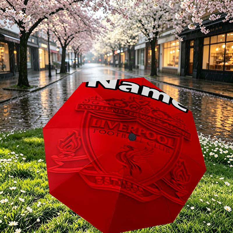 Custom Name Personalized Liverpool F.C Print Umbrella, Auto Open Close, 8‑Rib Sturdy Frame, Commute Camping Hiking Use, Birthday Gift