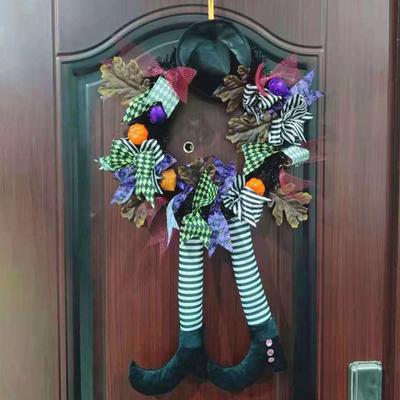 Corona de Halloween Bruja Grande Piernas de Esqueleto Malvadas Guirnalda Colgante con Plantas Falsas para Exterior Interior