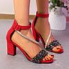 Summer new fairy wind rhinestone transparent thick heel sandals European and American buckle sandals