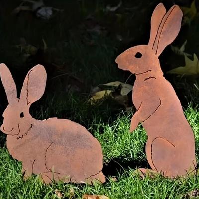 Rustikaler Hasen-Gartenstecker aus Metall – Rostige Hasen-Silhouette, Gartenkunst für die Dekoration im Bauernhaus, perfekt für Weihnachten, Ostern