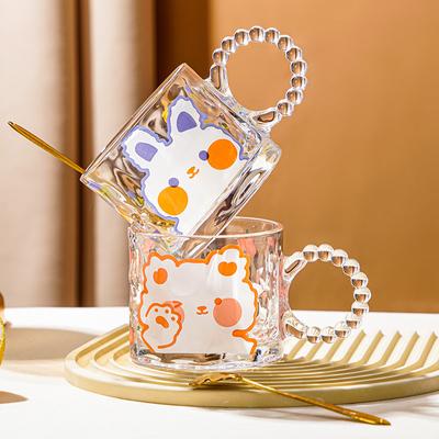 Cute Rabbit Glass Cup Creative Coffee Cup with Handle Tulip Milk Juice Breakfast Mugs Multi-Purpose Mug Student Couple Gift