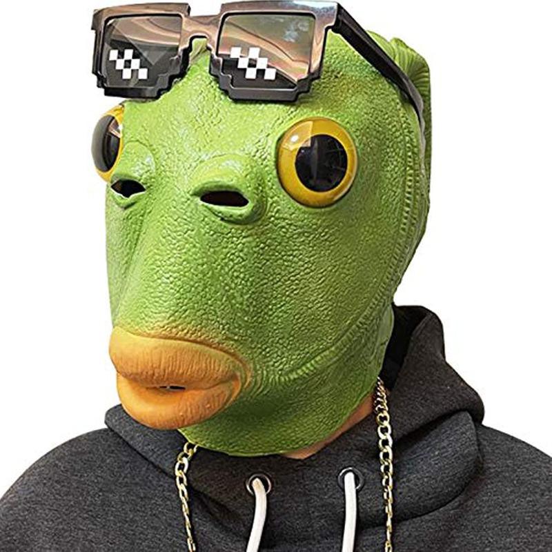 1pc Green Fish Head Funny Cosplay Half Fishman Mask,Funny Mask,Animal Mask,HeadgearDisguise Cosplay,Green Head Monster for party