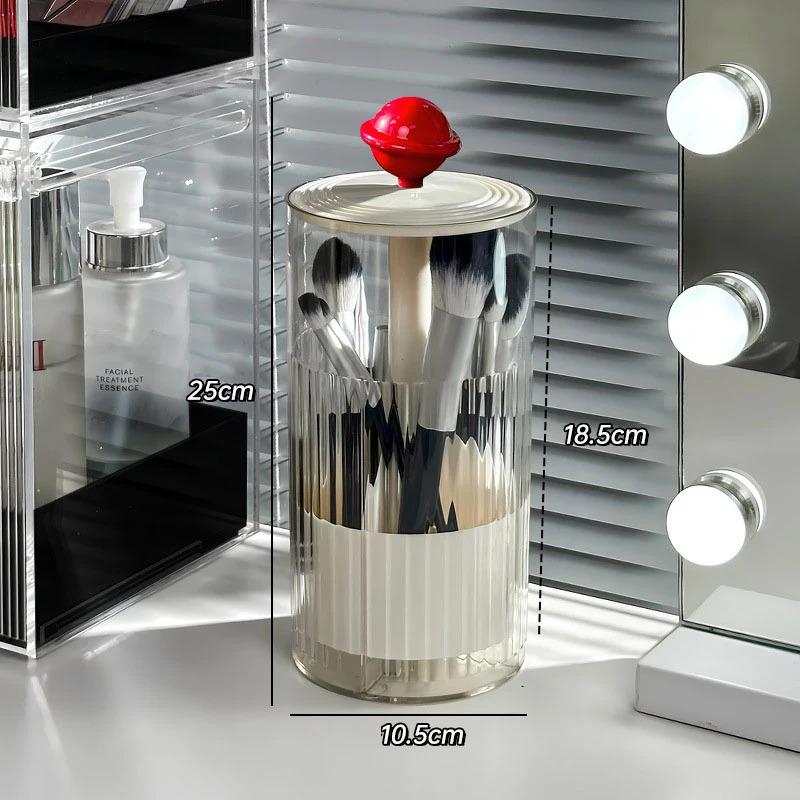 Vanity Makeup Brushes Holder Automatic Lifting Dustproof Storage Box with Lid Lipstick Cosmetic Organizer