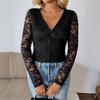 Moda Donna Casual Primavera Autunno Colore Solido Stampa Manica Lunga Scollo a V Camicette Camicie