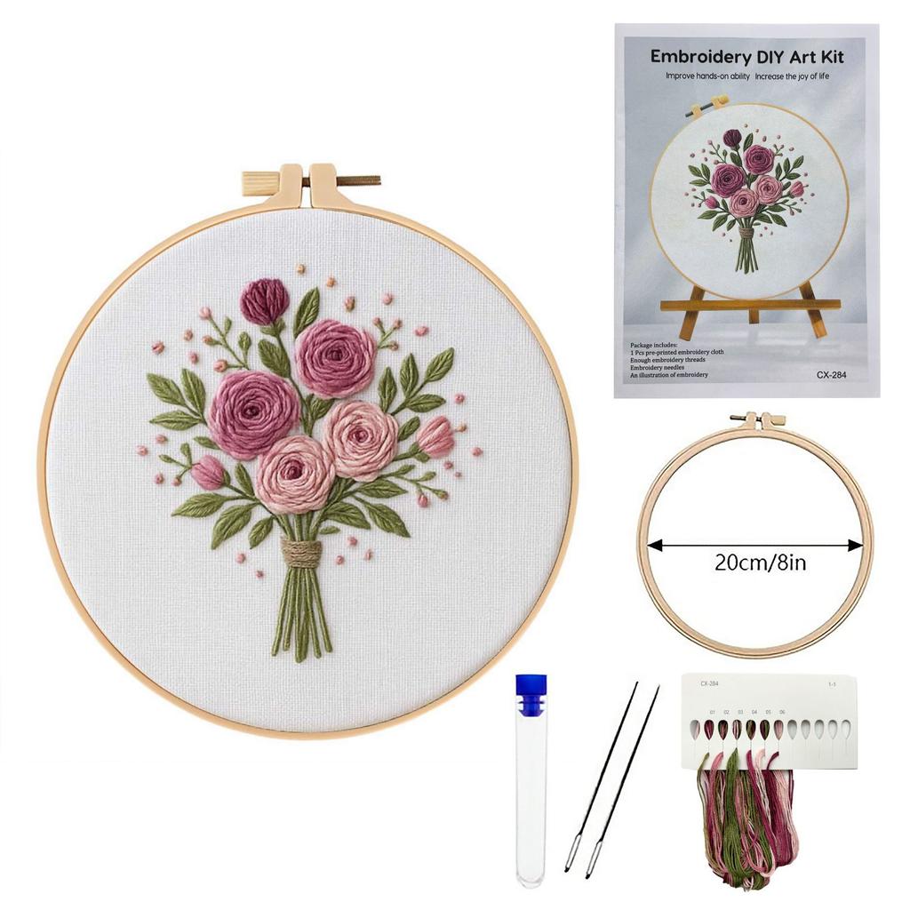1set Bouquet embroidery kit, including English stitch instructions, bouquet embroidery material kit, DIY embroidery craft material kit