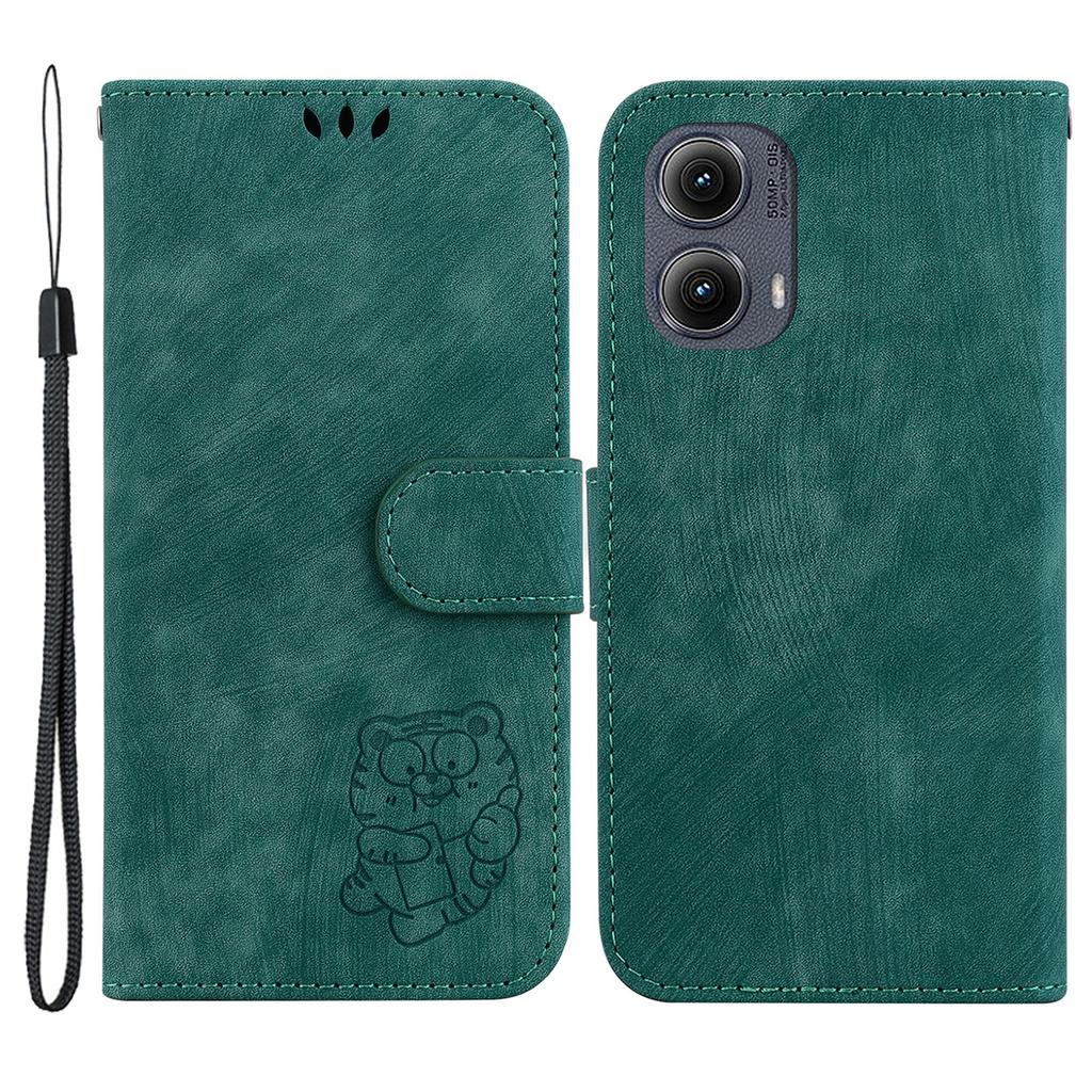 For Motorola Edge (2024) 5G Stand Case Cute Tiger Imprint Leather Wallet Phone Cover