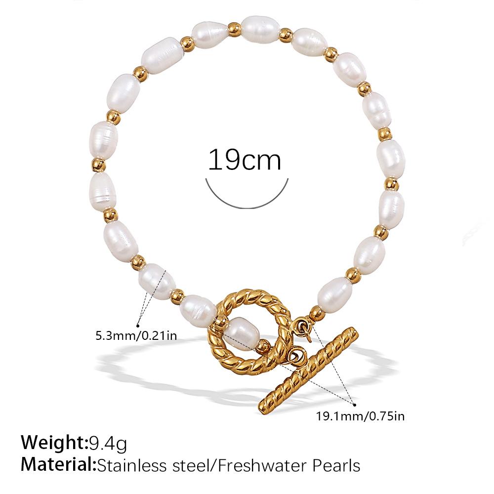 Европейский и американский набор из нержавеющей стали с пресноводным жемчугом, О-образная застежка, браслет-цепочка, простой позолоченный 18K золотом браслет-цепочка
