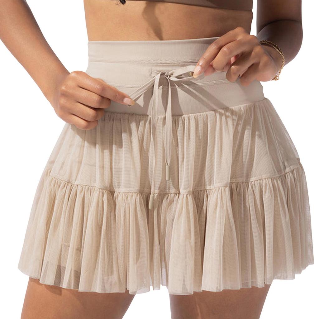 High-Waist Lace Pleated Safety Shorts Skirt for Women - Anti-Exposure, Spring/Summer