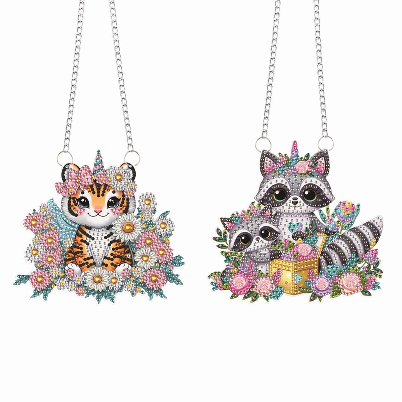 

2Pcs Tiger Raccoon Peacock Kitten Puppy PET Special Shaped Rhinestone Diamond Art Window Pendants Diamond Painting Hanging Decor