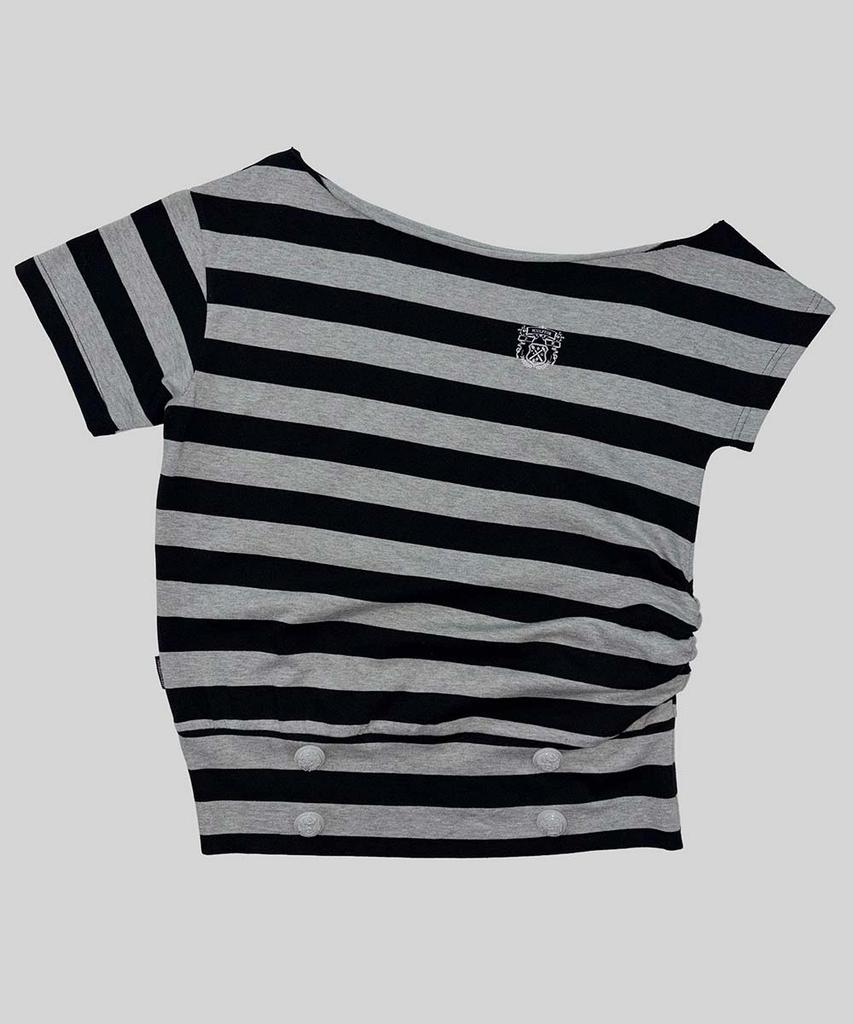 SCULPTOR Button Stripe Tee Melange Gray