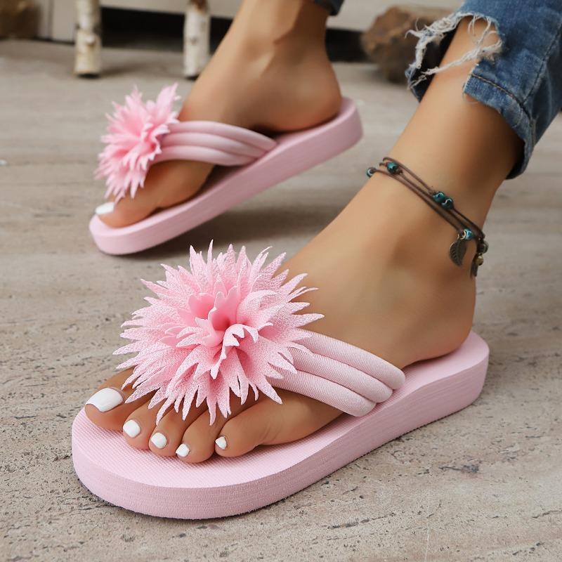 Chinelos de Flores Femininos Verão Novo Para Usar Fora Bico Redondo Bico Aberto Plataforma Leve Antiderrapante Versátil Chinelos