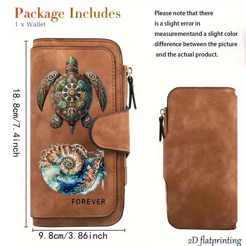 Women's Turtle Long Wallet Tri - Fold Card Holder Multi - Pocket Printed Zipper Wallet Cash ID Credit Card Organizer Gift for Family Friends Fun