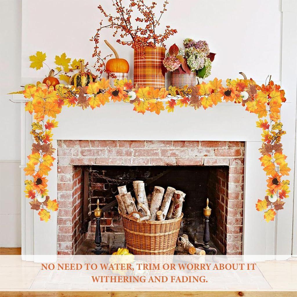 Ghirlandă de Arțari de Toamnă Frunze Dovleac cu Fructe de Pădure, 2M/6.5FT Viță de Vie Agățătoare cu Frunziș Artificial de Toamnă pentru Casă, Ziua Recunoștinței, Halloween