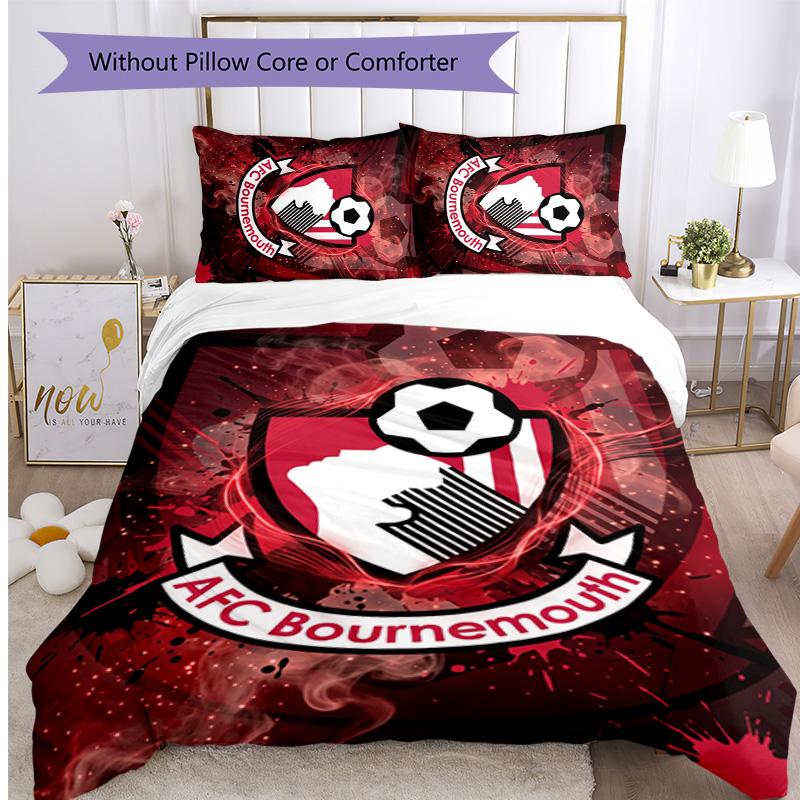 Bournemouth Fußball Bedrucktes 3-teiliges Bettwäscheset, Bequemes Hautfreundliches Schlafzimmer Bettbezug-Set