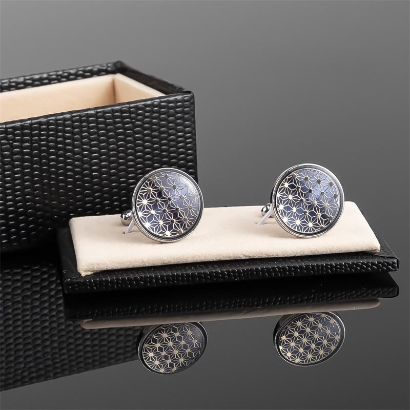 

Men S French Cufflinks With Round Floral Patterns And Resin-Encapsulated Enamel Design