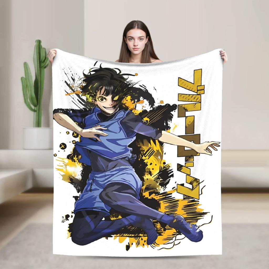 Blue Lock Rin Itoshi Knitted Blanket Meguru Bachira Flannel Throw Blanket Bed Decoration Ultra-Soft Warm Breathable Rug Piece