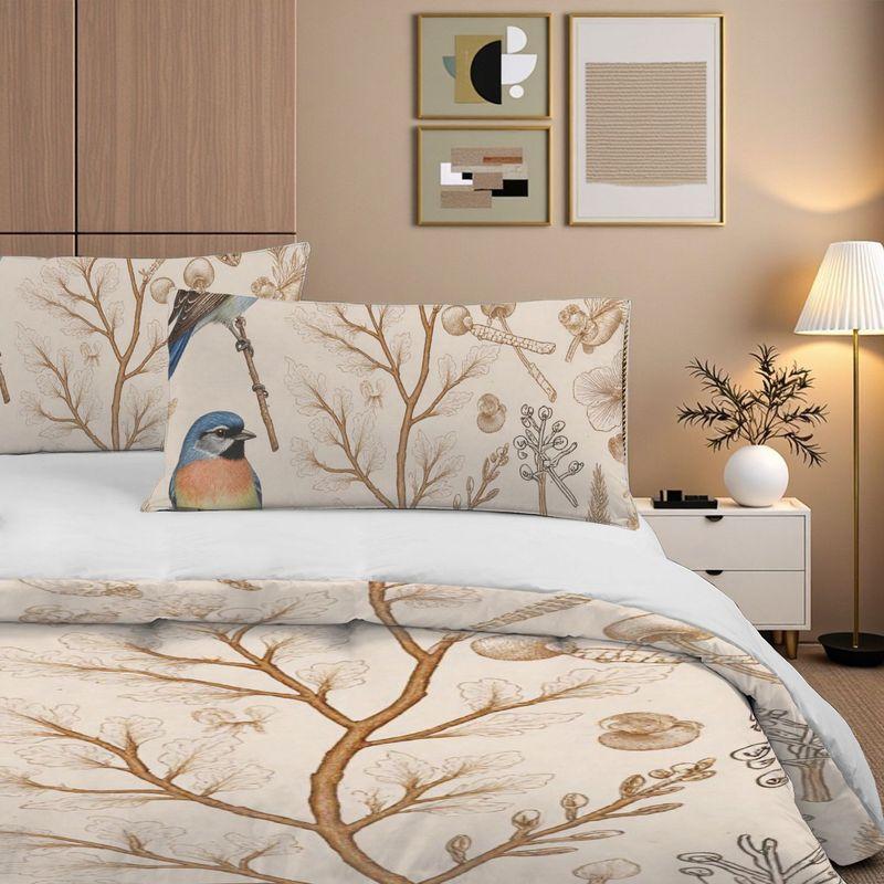 3-Piece Bedding Pillowcase Quilt Cover Set Retro Plant Flower And Bird Pattern 2D Digital Printing For Bedroom Dormitory Decor