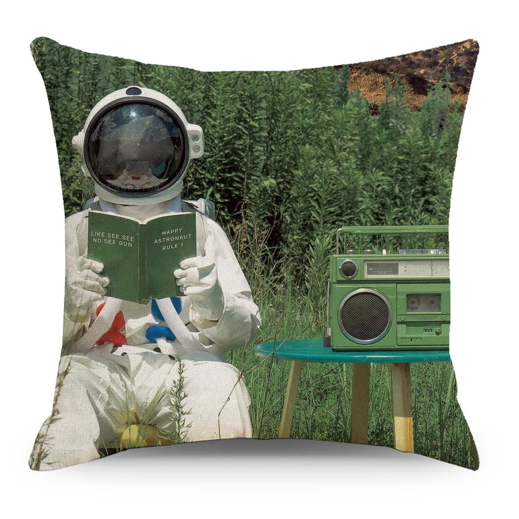 Wish Pillowcase Astronaut Planet Linen Pillow Cushion Cover