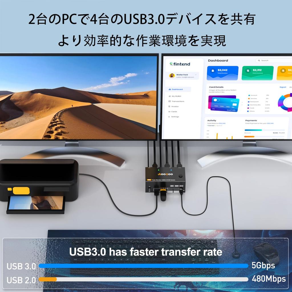 8K KVM Switch for 2 PCs and 3 Monitors, Mirror/Extended Mode, HDMI + DP Ports (8K@30Hz/4K@144Hz), USB 3.0 Ports, Supports 2 PCs and 3 Displays, Shares