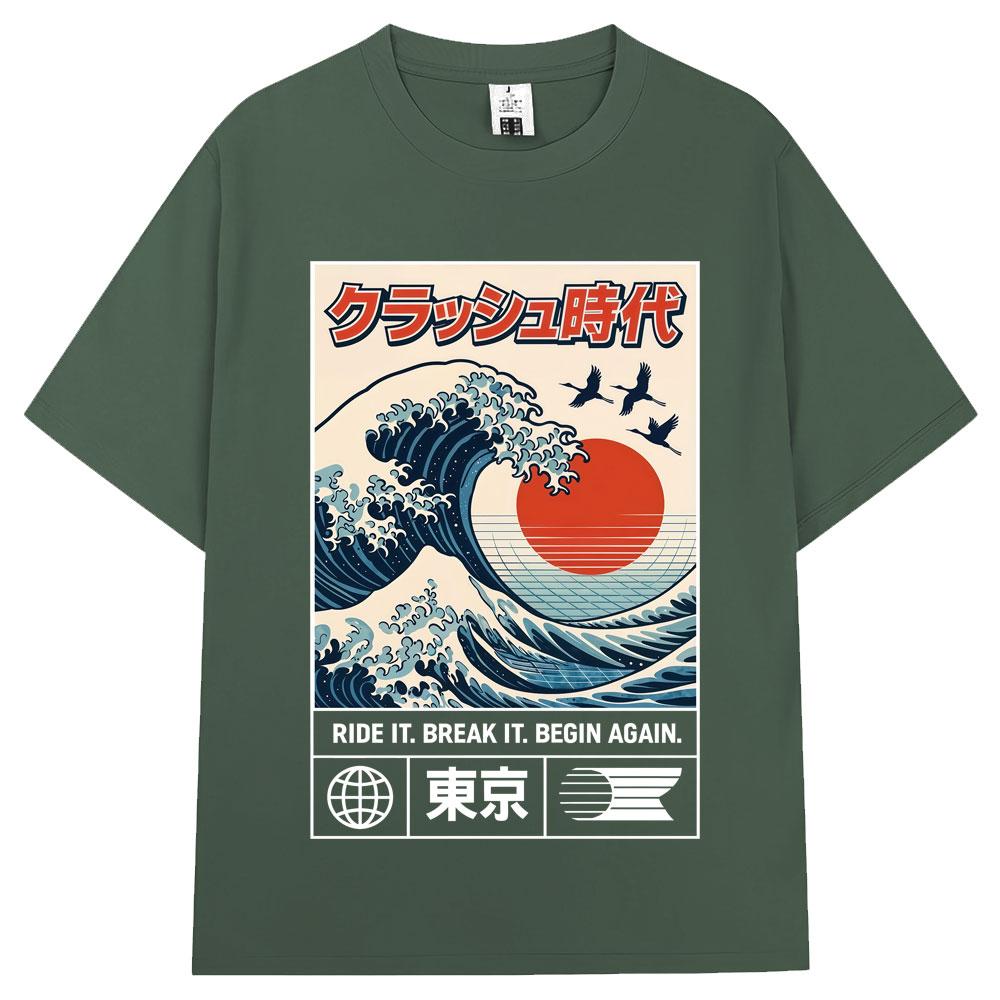 

Japanese Style Hokkaido Wave Tokyo Graphic Tshirt Men Women Harajuku Fashion Vintage High Quality T Shirts Loose Cotton T Shirt 3XL