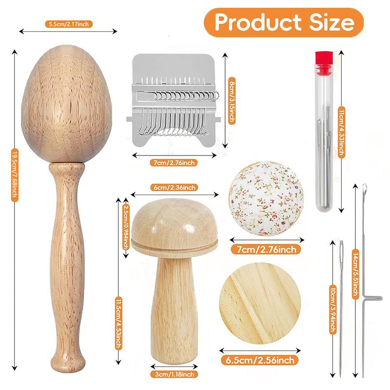Mini Darning Loom,Mushroom Knit Patch Kit With 14 Hooks Small Weaving Loom 14 Pcs Large Eye Needles 50 Color Threads