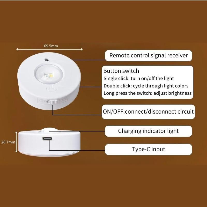 RGB LED Cabinet Light Magnetic Rechargeable Spotlight Remote Control Dimmable Wardrobe Display Case Lamp Type-C Charging