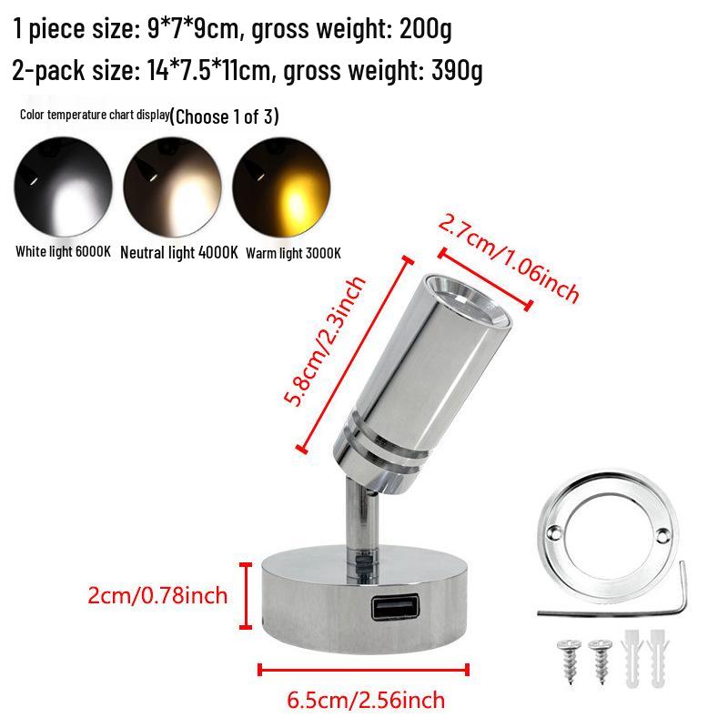 

12В світлодіодне приліжкове світло для кемпера/яхти з сенсорним димуванням та USB 3W Warm White 3000K