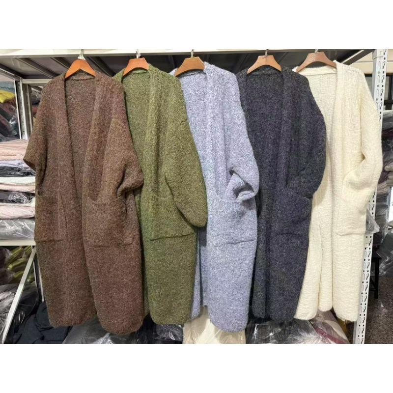 Soft waxy high-end lazy wind medium and long knitted cardigan women's autumn and winter thickened loose sweater jacket coat
