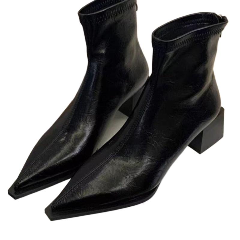Fashion Pointed Toe Modern Ladies Short Boots Shoes Female Square Heels Women Ankle Stretch Boots Zippers Shoes Pumps 35-42