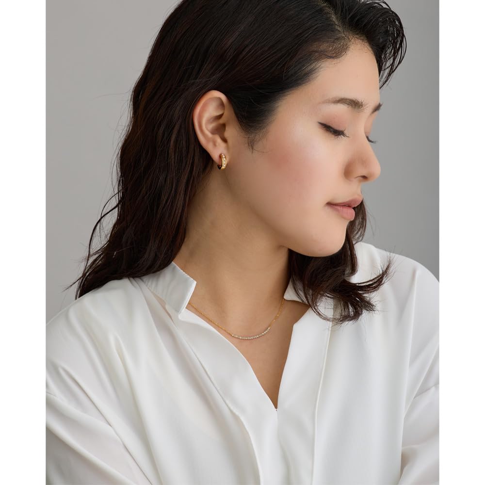 [MELODIE] [Melody Accessoires] Hergestellt in Japan Halskette, Runder Lächeln Gebogene Stange, Strassstein (OP-218) (Rosa Gold)