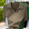 Summer Women's V-Neck Short Sleeve Polo Shirt Breathable Ice Silk Solid Slim-Fit High Elasticity Knitted Top