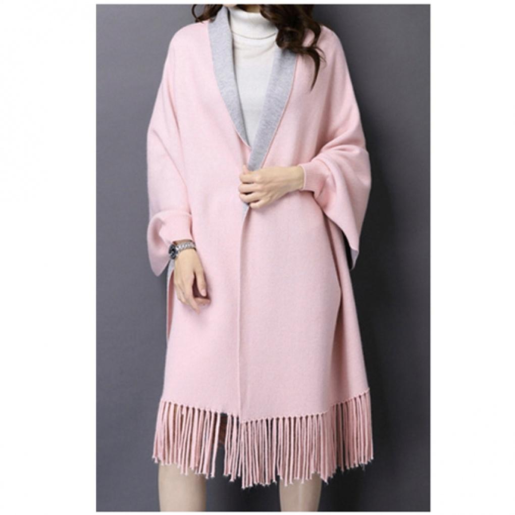 Cashmere pink-gray sharomi cardigan shawl cape muffler