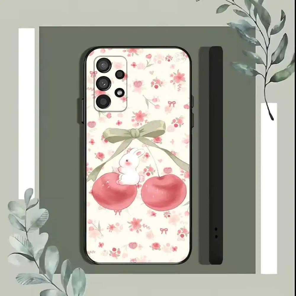 Cute Fruit Pink Cherries Phone Case For Samsung S25,S24,S21,S22,S23,S30,Ultra,S20,Plus,Fe,Lite,5G Black Cover