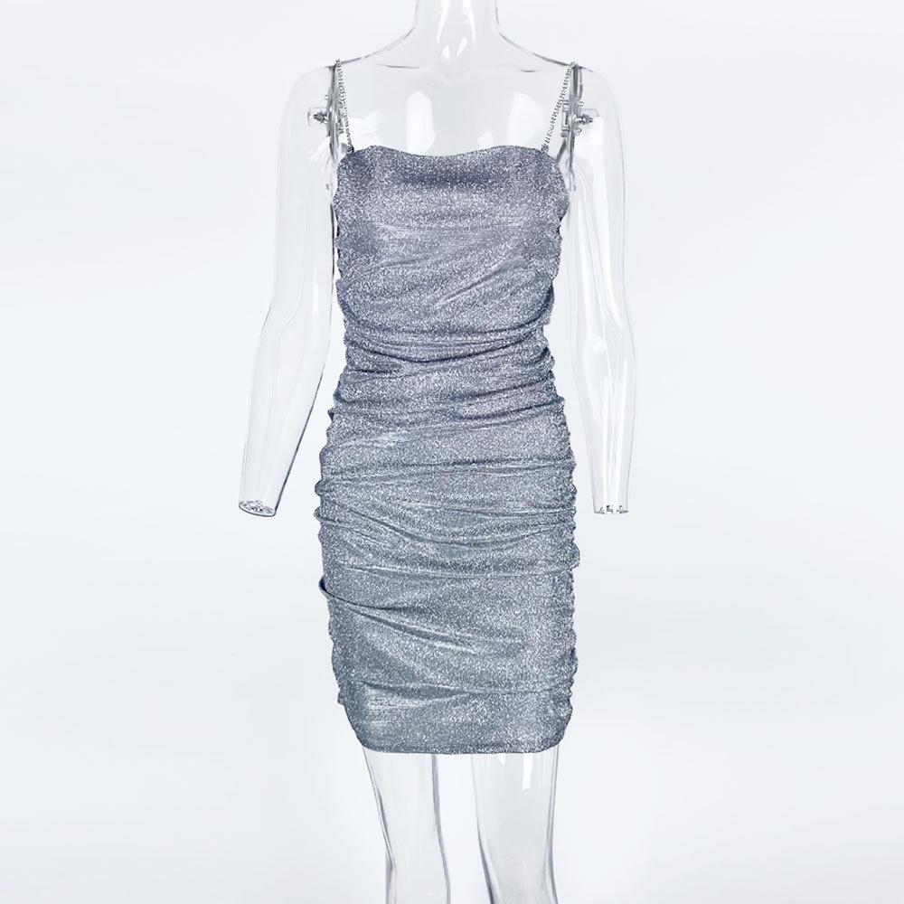 

Женское платье бодикон на тонких бретельках со стразами для ночного клуба Medium серебряный