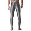 Męskie błyszczące legginsy o wyglądzie mokrej skóry Błyszczący elastyczny pas Wzór ze stopami Dopasowany krój Obcisłe spodnie-rajstopy