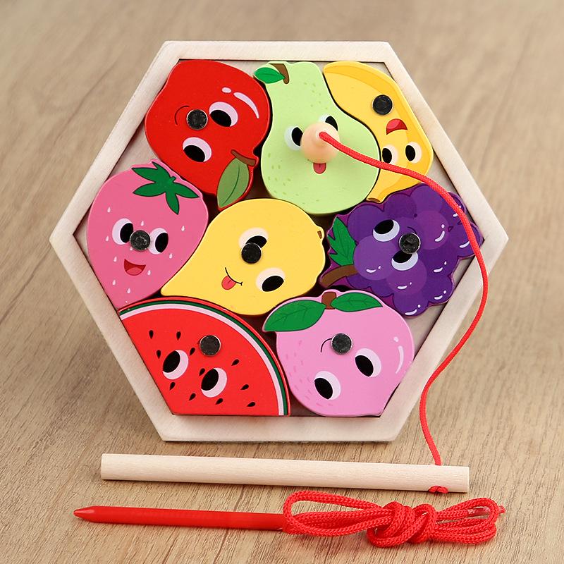 3D Sechseckiges Angel-Puzzle: Kreatives Lernspielzeug zum Greifen von Obst, Gemüse & Transportmitteln