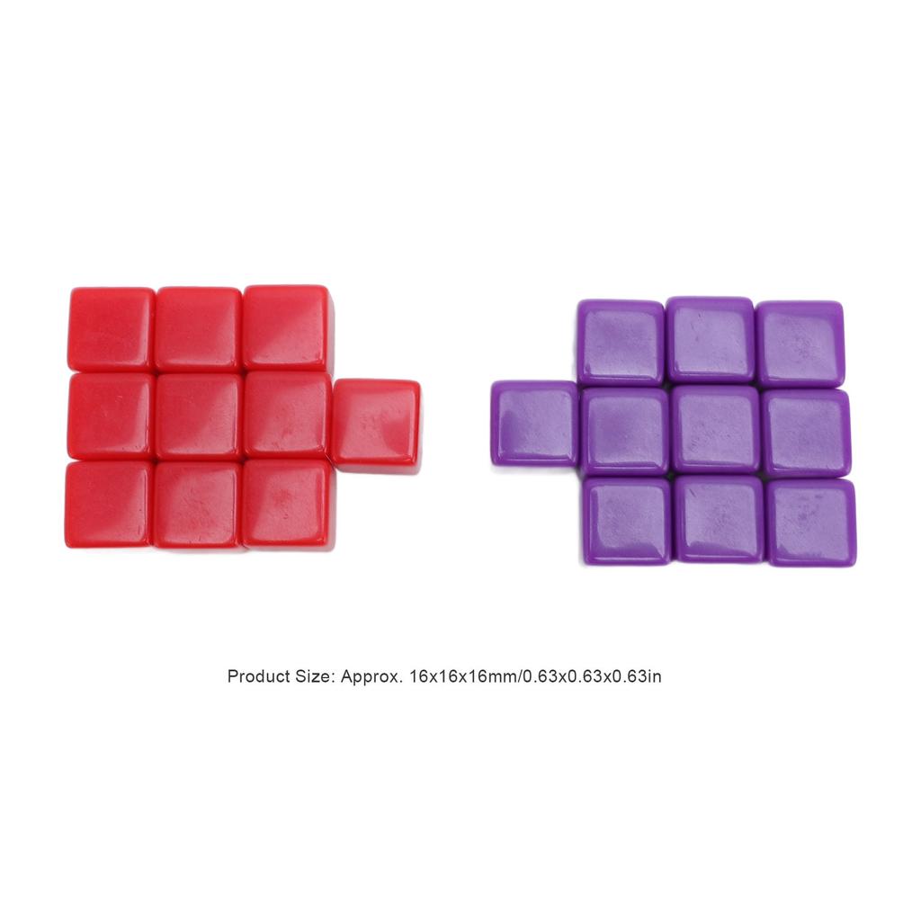 20PCS 16mm Blank Dice Set Plastic Multicolor DIY Cubes Six Sided Dices with Storage Bag for Board Games Red Purple
