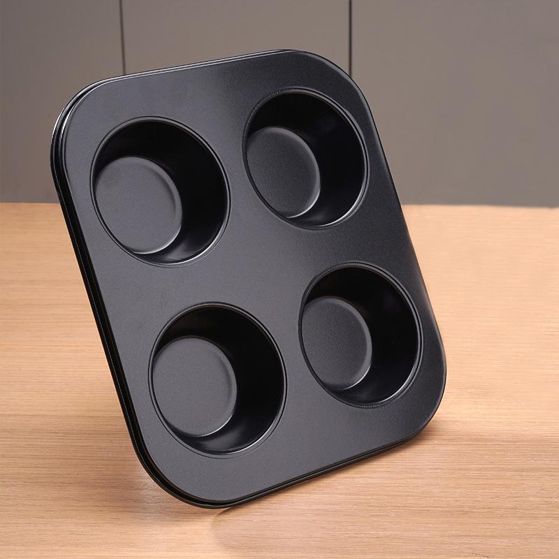 4 Holes Non-Stick Cupcake Baking Tray Carbon Steel Muffin Pan Cake Mould Egg Tart Baking Mold Round Biscuit Pan Kitchen Bakeware