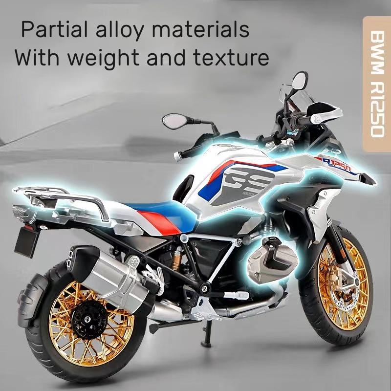 1/9 BMW R1250GS Alloy Diecast Scale Motorcycles Model Off Road Autocycle with Lighting Collection  Decoration Children Toy Gift