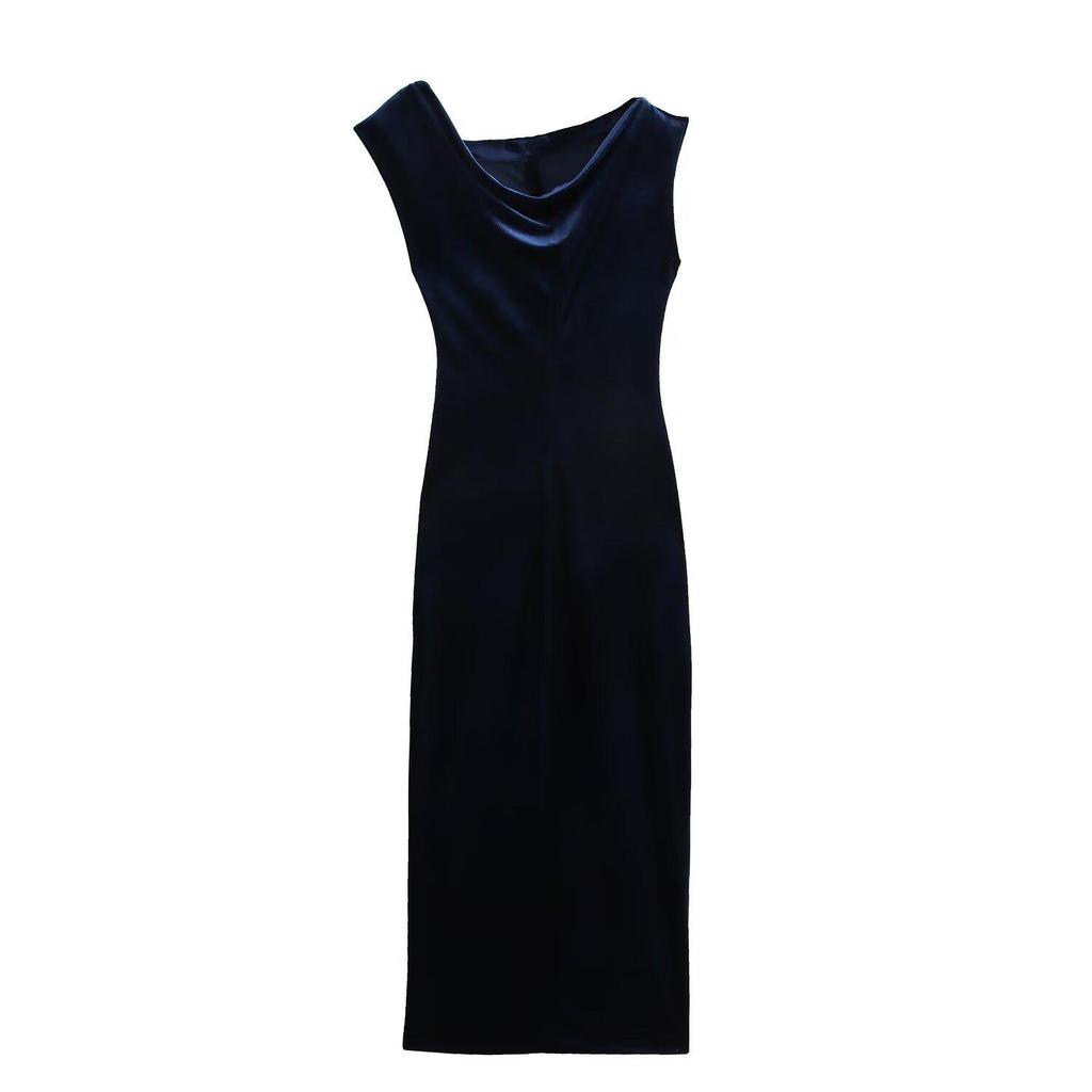 Spring 2025 Women's Asymmetrical Velvet Midi Dress