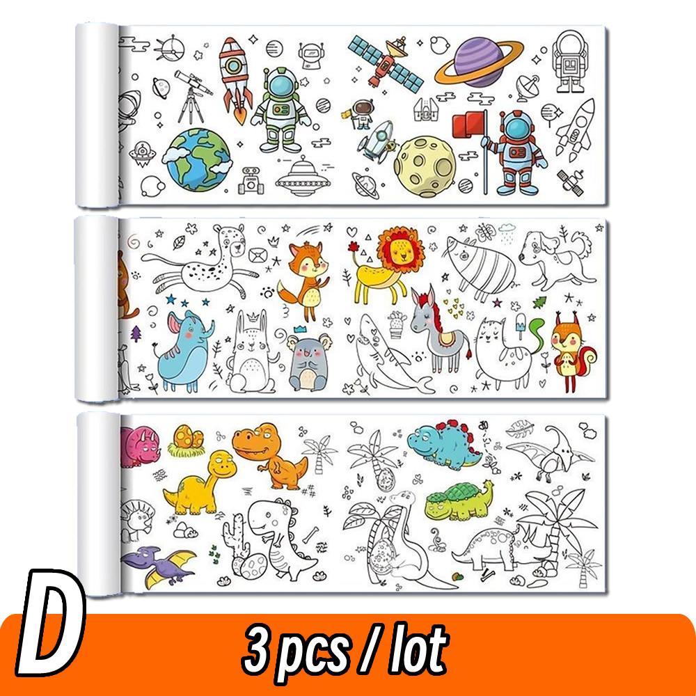 Rollo de papel para colorear de 90 cm con diseño de animales para niños, ideal para rellenar con colores, grafiti, recortes de papel, pintura, material educativo escolar.