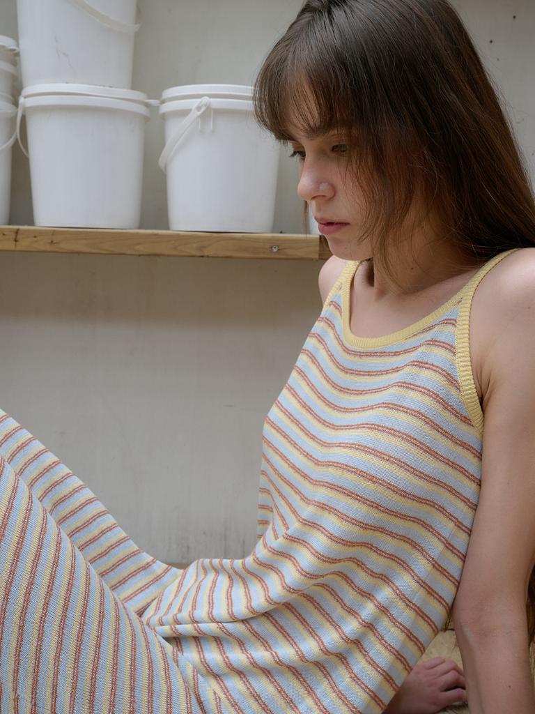 Elssibeui Stripe Sleeveless Knit Dress_Skyblue